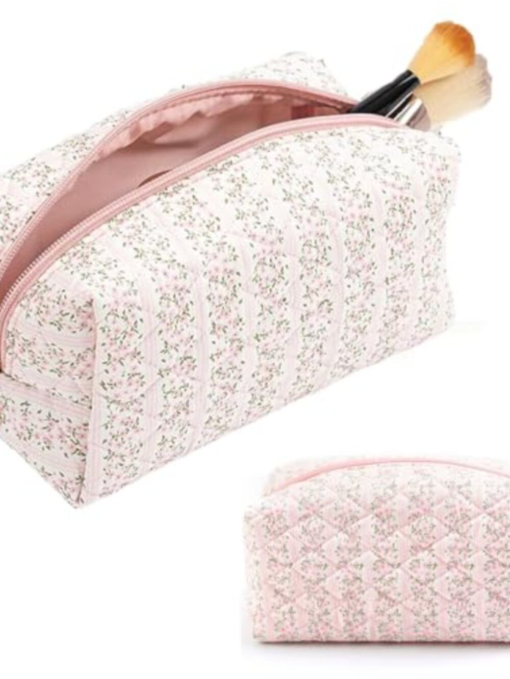 Floral Quilted Cotton Cosmetic Bag Multifunctional Travel Toiletry Pouch